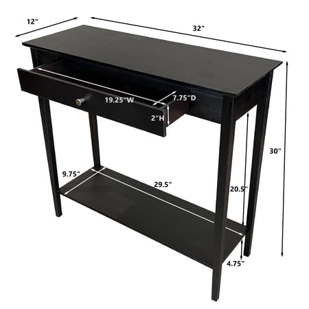 Solid Bamboo 2-Tier Console Table with Drawer Charcoal Gray