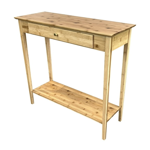 Solid Bamboo 2-Tier Console Table with Drawer Natural