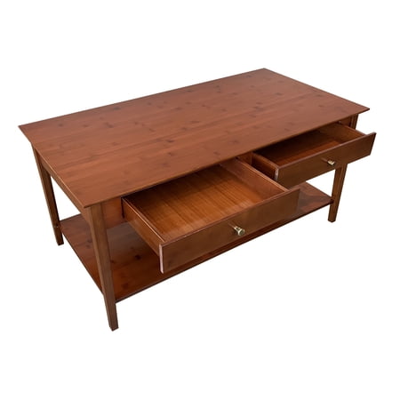 Solid Bamboo Coffee Table with Drawers Mahogany