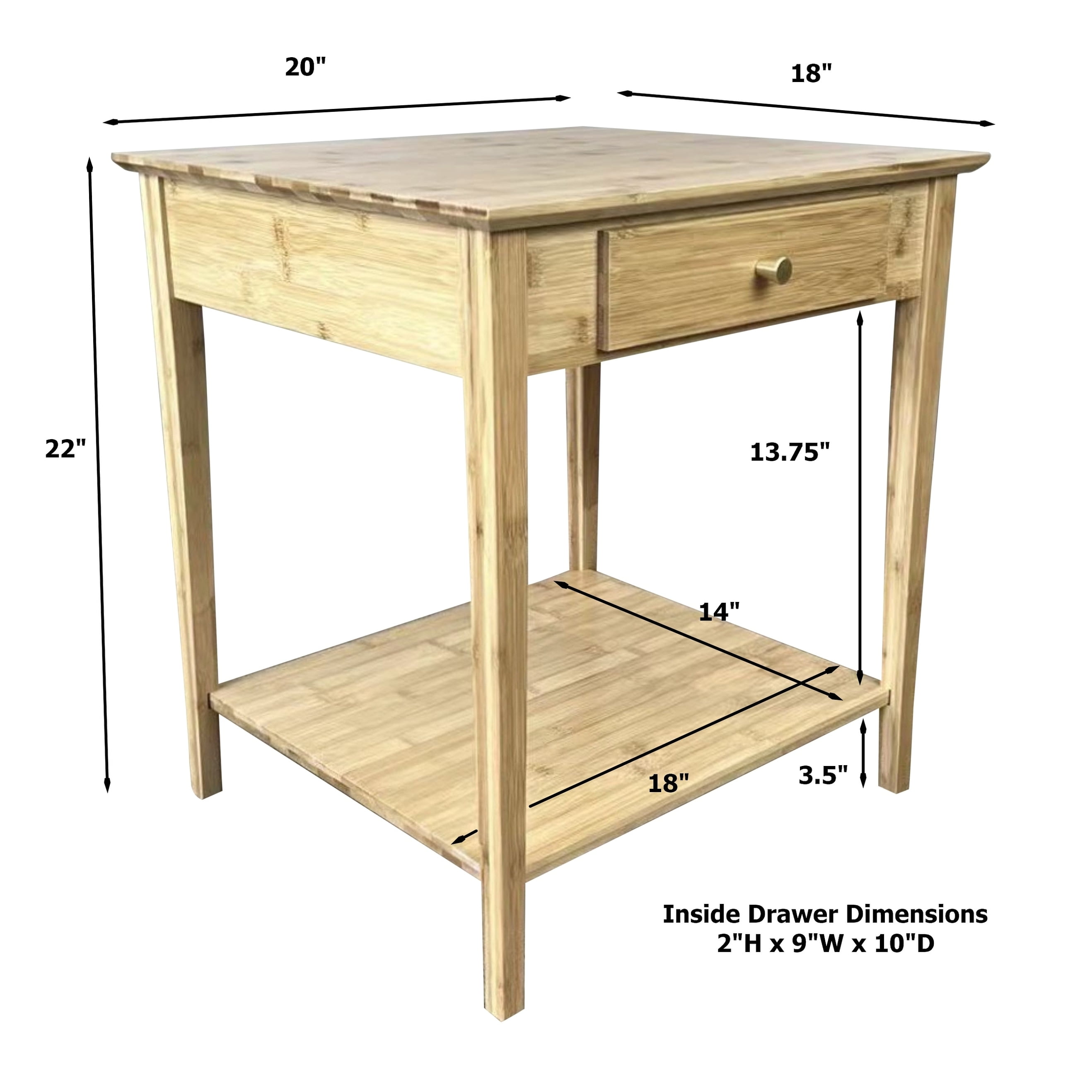 Natural Bamboo End Table with Drawer and Shelf