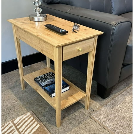 Solid Bamboo Recliner Table with Drawer Natural