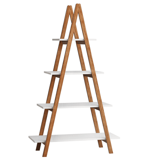 Solid Bamboo Wood A-Frame Ladder Bookshelf, 4-Tier Scratch Resistant Display Shelf with E1 MDF UV Painting, Sturdy Freestanding Storage Rack for Home Office Plant Decor