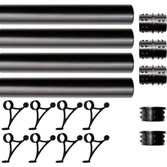 Solid Bar Mount Foot Rail Kit, Matt Black Stainless Steel Tubing w/Internal Connector, Combination Foot Rail Brackets, Flat End Cap, 26 ft = 78 in x 4