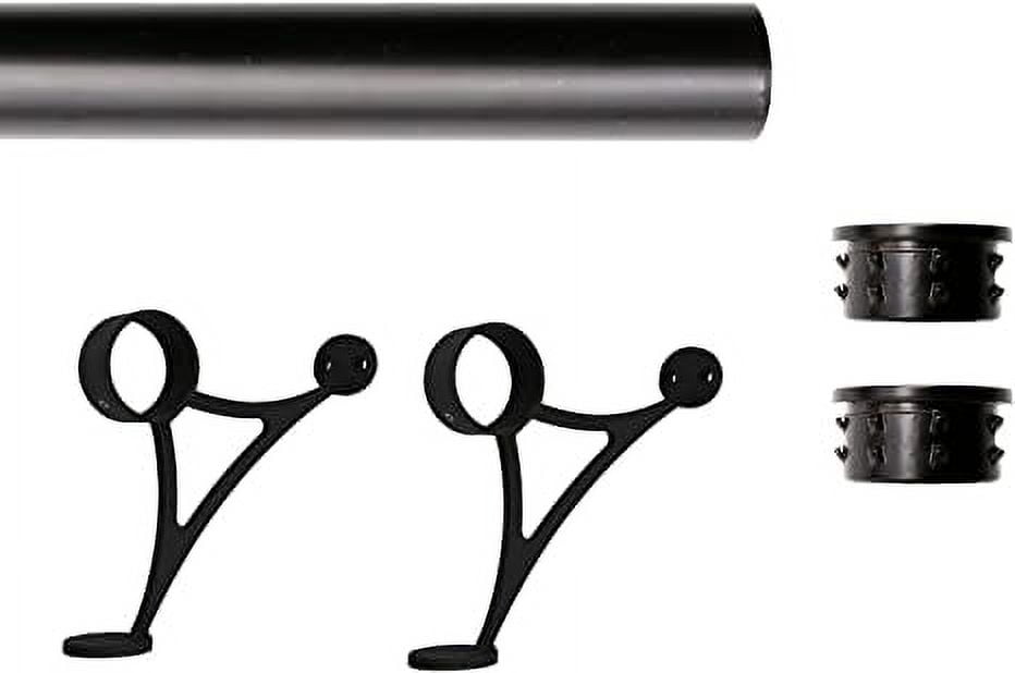 Solid Bar Mount Foot Rail Kit, Matt Black Stainless Steel Tubing w/Internal Connector, Combination Foot Rail Brackets, Flat End Cap, 3 ft = 36 in x 1