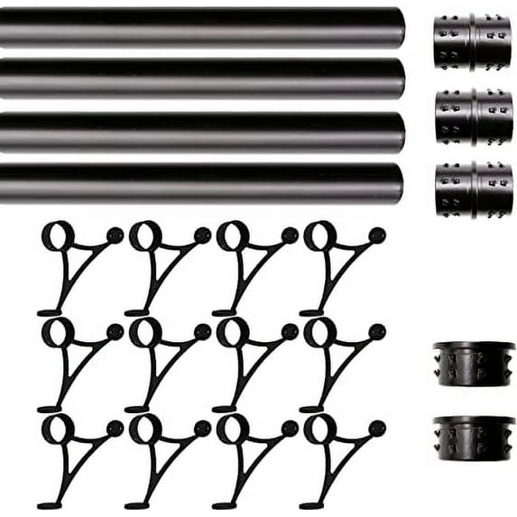Solid Bar Mount Foot Rail Kit, Matt Black Stainless Steel Tubing w/Internal Connector, Combination Foot Rail Brackets, Flat End Cap, 31 ft = 93 in x 4