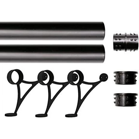 Solid Bar Mount Foot Rail Kit, Matt Black Stainless Steel Tubing w/Internal Connector, Combination Foot Rail Brackets, Flat End Cap, 8 ft = 48 in x 2