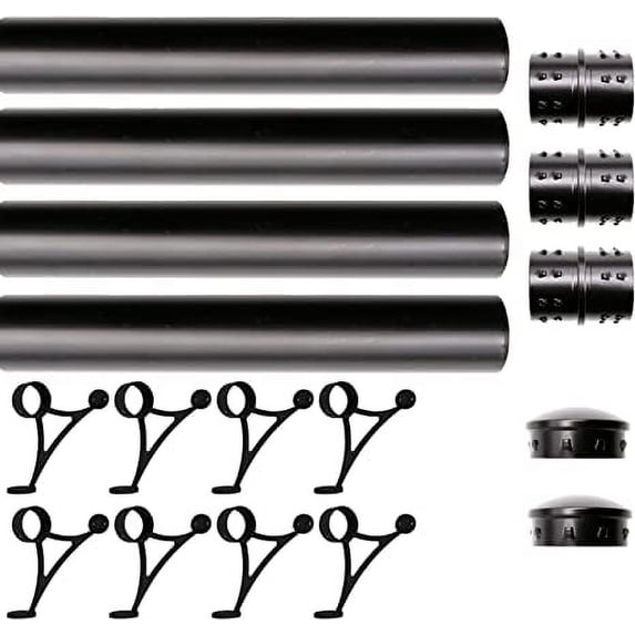 Solid Bar Mount Foot Rail Kit, Matt Black Stainless Steel Tubing w/Internal Connector, Combination Foot Rail Brackets, Tapered End Cap, 22 ft = 66 in x 4