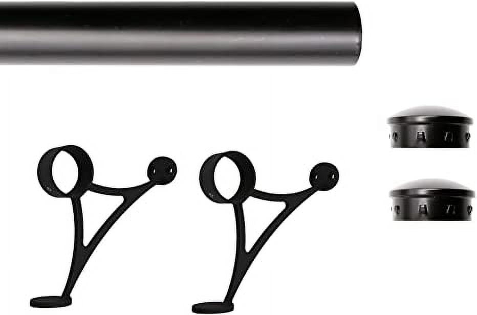 Solid Bar Mount Foot Rail Kit, Matt Black Stainless Steel Tubing w/Internal Connector, Combination Foot Rail Brackets, Tapered End Cap, 5 ft = 60 in x 1