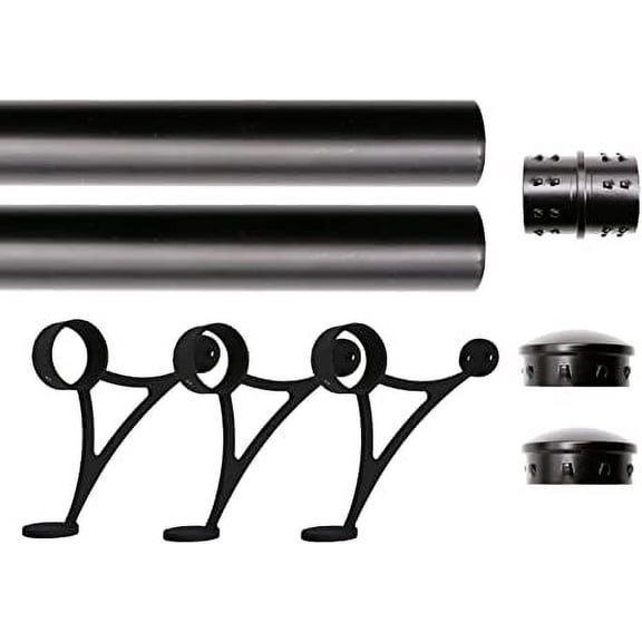 Solid Bar Mount Foot Rail Kit, Matt Black Stainless Steel Tubing w/Internal Connector, Combination Foot Rail Brackets, Tapered End Cap, 9 ft = 54 in x 2