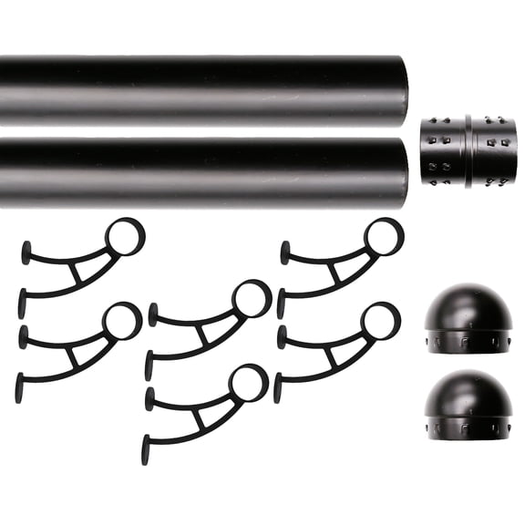 Solid Bar Wall Mount Foot Rail Kit, Matt Black Stainless Steel Tubing w/Internal Connector, Foot Rail Brackets, Domed End Cap, 15 ft = 90 in x 2
