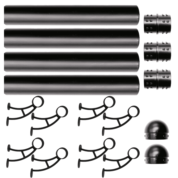 Solid Bar Wall Mount Foot Rail Kit, Matt Black Stainless Steel Tubing w/Internal Connector, Foot Rail Brackets, Domed End Cap, 24 ft = 72 in x 4