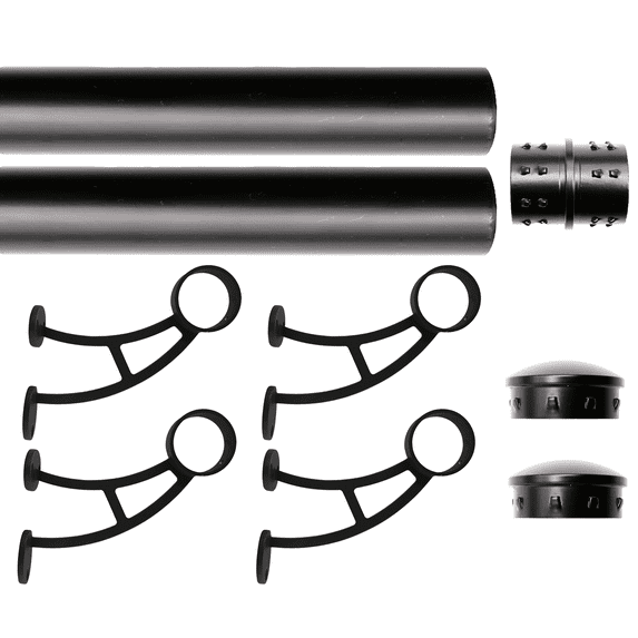 Solid Bar Wall Mount Foot Rail Kit, Matt Black Stainless Steel Tubing w/Internal Connector, Foot Rail Brackets, Tapered End Cap, 10 ft = 60 in x 2