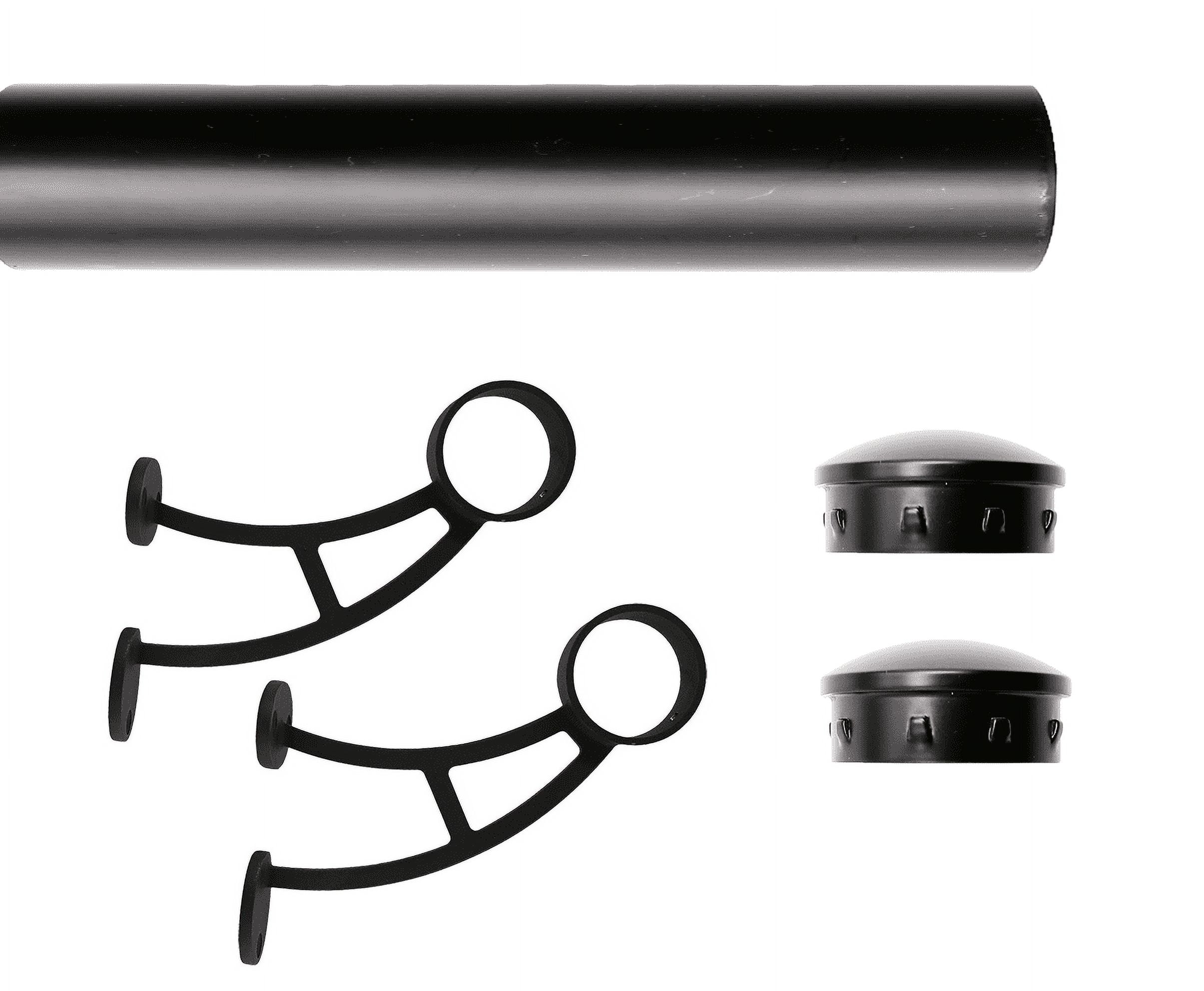 Solid Bar Wall Mount Foot Rail Kit, Matt Black Stainless Steel Tubing w/Internal Connector, Foot Rail Brackets, Tapered End Cap, 2 ft = 24 in x 1