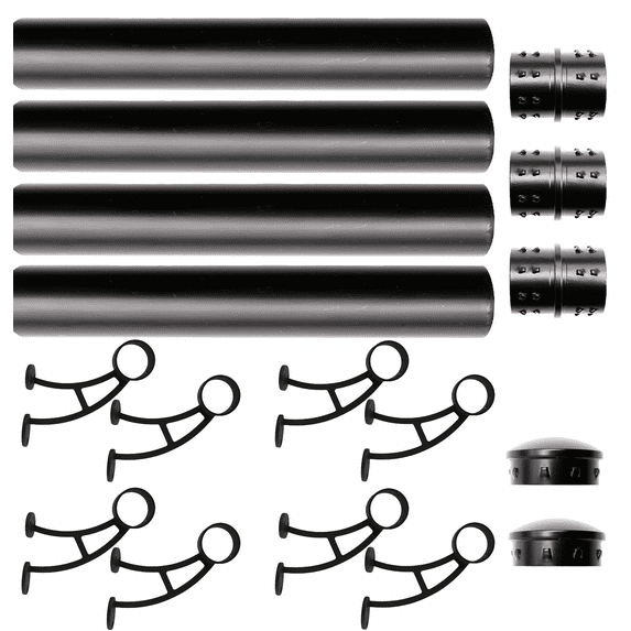 Solid Bar Wall Mount Foot Rail Kit, Matt Black Stainless Steel Tubing w/Internal Connector, Foot Rail Brackets, Tapered End Cap, 24 ft = 72 in x 4