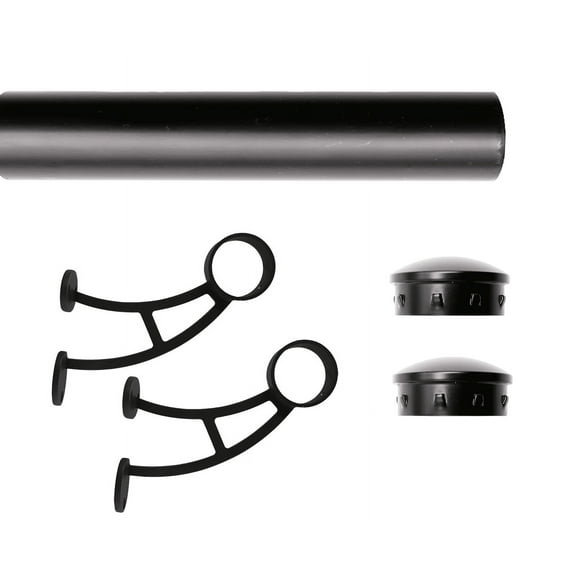 Solid Bar Wall Mount Foot Rail Kit, Matt Black Stainless Steel Tubing w/Internal Connector, Foot Rail Brackets, Tapered End Cap, 4 ft = 48 in x 1