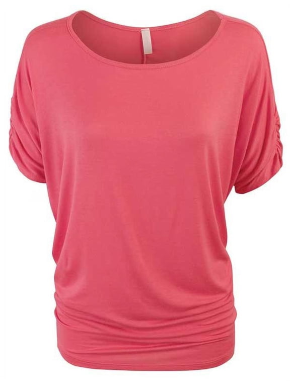 Solid Basic Boatneck Dolman Top with Sleeve Shirring