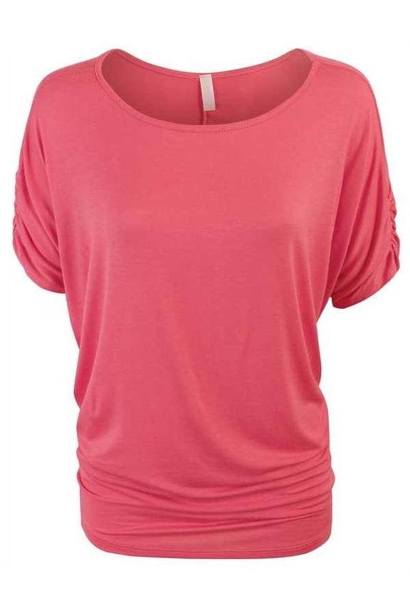 Solid Basic Boatneck Dolman Top with Sleeve Shirring