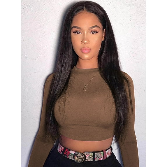 Solid Basic Long Sleeve Womens Tshirt Casual Black White Fashion Crop Top T Shirt Ladies Fashion Korean Tee Shirt