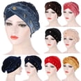 thumbnail image 1 of Solid Beaded Head Wrap for Women Comfortable Turban Style Cap with Ruffle Detail, 1 of 3