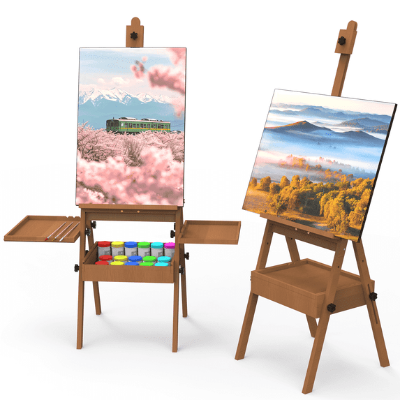 Yacona Art Easel for Painting, Wooden Easel for Adults, H-Frame with Storage Drawer, Retro Style