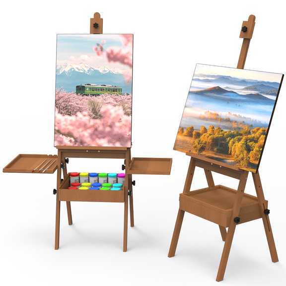 Solid Beech Wood Easel for Painting, Art Easel for Adults with Storage Drawer and Palette, Adjustable H-Frame Easel Stand, Suitable for Kids and Adults, Retro