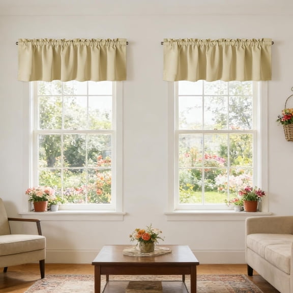 Solid Beige Kitchen Curtain 20 Inches Length Rod Pocket Blackout Curtain Tiers for Bathroom Short Curtain Drape Window Treatment Valance for Bay Windows, 2 Panels W39 x L20 inch