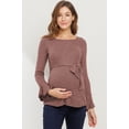 thumbnail image 1 of Solid Bell Sleeve Maternity Top with Keyhole Back and Faux Waist Tie, 1 of 3