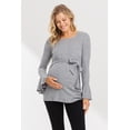thumbnail image 1 of Solid Bell Sleeve Maternity Top with Keyhole Back and Faux Waist Tie, 1 of 3