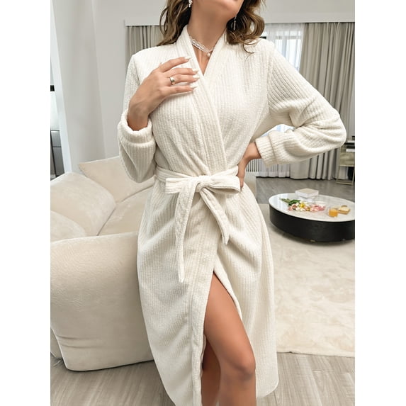 Solid Belted Flannelette Sleep Robe