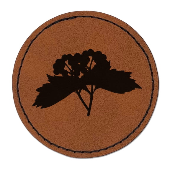 Solid Berries Berry Branch 2.5" Faux Leather Round Engraved Iron-On Patch - Brown