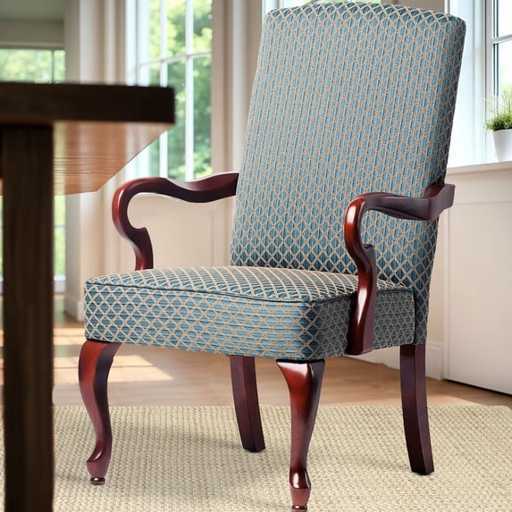 Solid Birch Blue High - Back Gooseneck Chair / Durable for Home Office Use