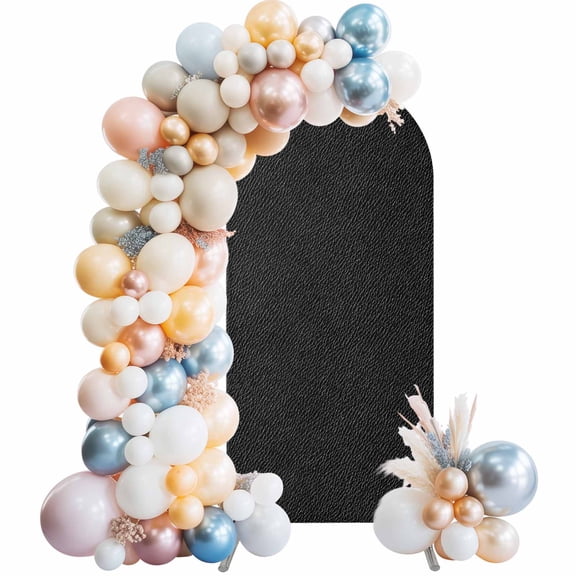 Solid Black Arch Backdrop Cover 5Ft, Wedding Arch Covers Stretchy Backdrop, Retro Minimalism Abstract Denim Texture Fitted 2 Sided Arched Photo Background for Birthday Party Decorations