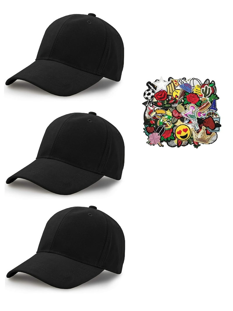 Solid Black Baseball Cap Hat with Adjustable Buckle Back 