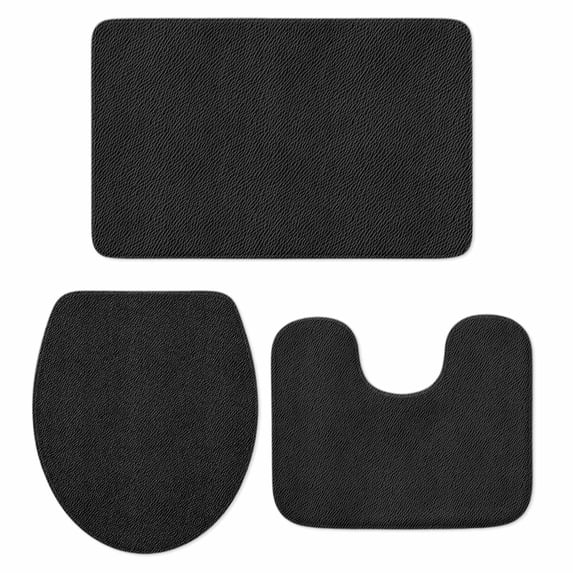 Solid Black Bath Mat 3 Piece Bathroom Rug Set, Retro Minimalism Abstract Denim Texture Non Slip Bath Rug Contour Mat and Toilet Lid Cover, Absorbent Shower Mats Soft Bath Rugs and Mats Sets