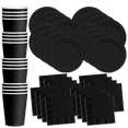 thumbnail image 1 of Solid Black Birthday Party Supplies Set Plates Napkins Cups Tableware Kit for 16, 1 of 8