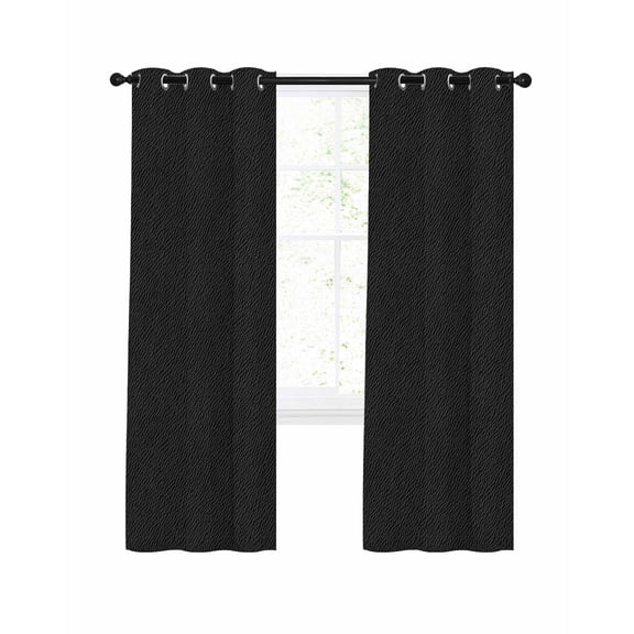 Solid Black Blackout Curtains 63 Inches Long for Bedroom, Retro Minimalism Abstract Denim Texture Thermal Insulated Room Darkening Black Out Window Curtain Panels Grommet Drapes for Living Room