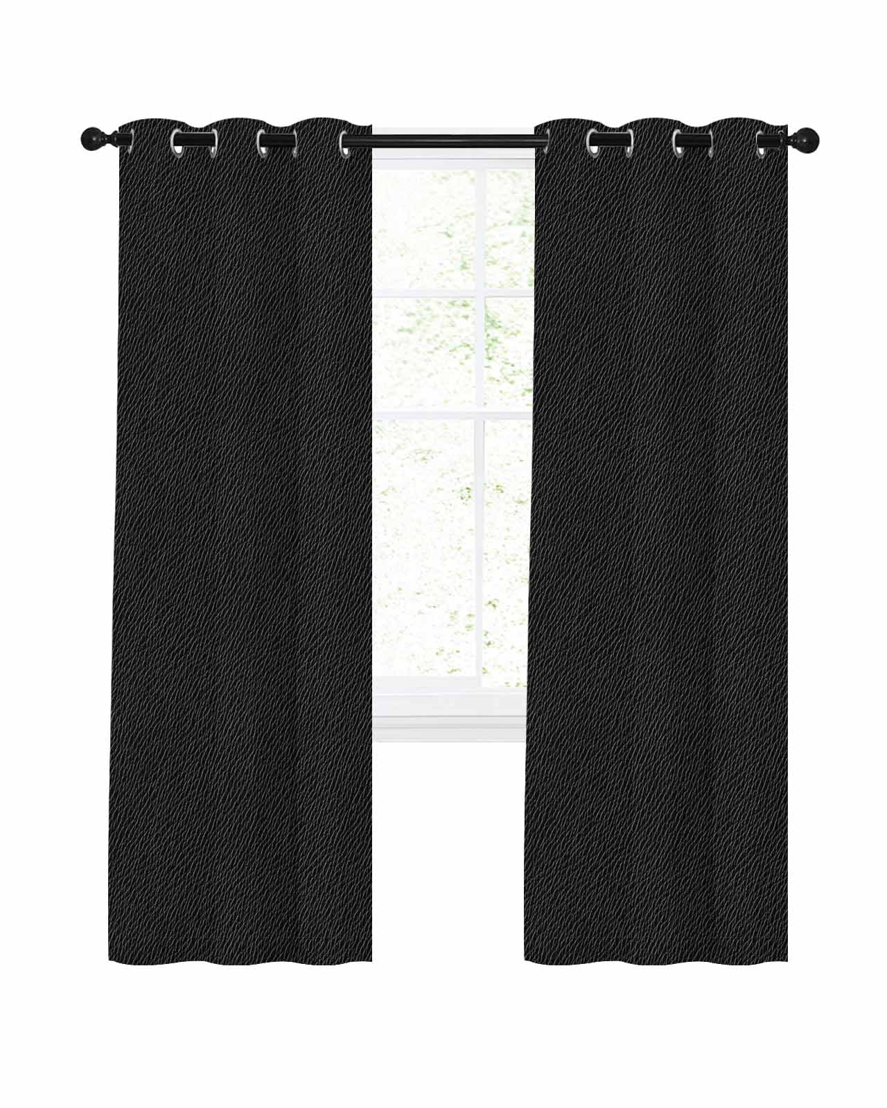 Solid Black Blackout Curtains 84 Inches Long for Bedroom, Retro