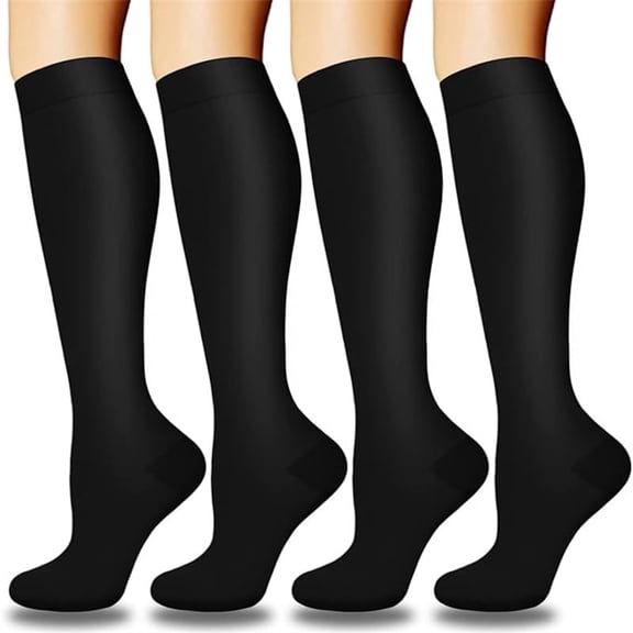 Solid Black Compression Socks for Women & Men (4 Pairs) – Compression Socks for Women for Nurses, Running, Hiking & Recovery Support