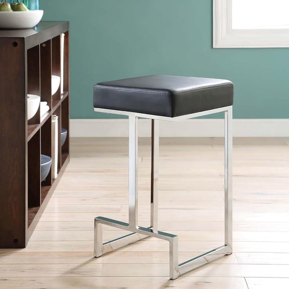 Solid Black Faux Leather Bar Stool / Elegant Seating for Dining Room