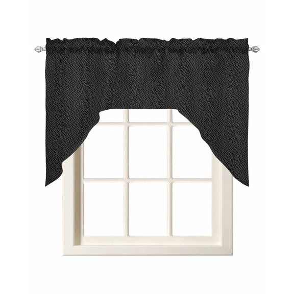 Solid Black Kitchen Curtains Swag Valance for Windows/Bathroom/Cafe, Retro Minimalism Abstract Denim Texture Rod Pocket Drape Panel Swag Curtain Valance for Bedroom/Living Room 55''x36''
