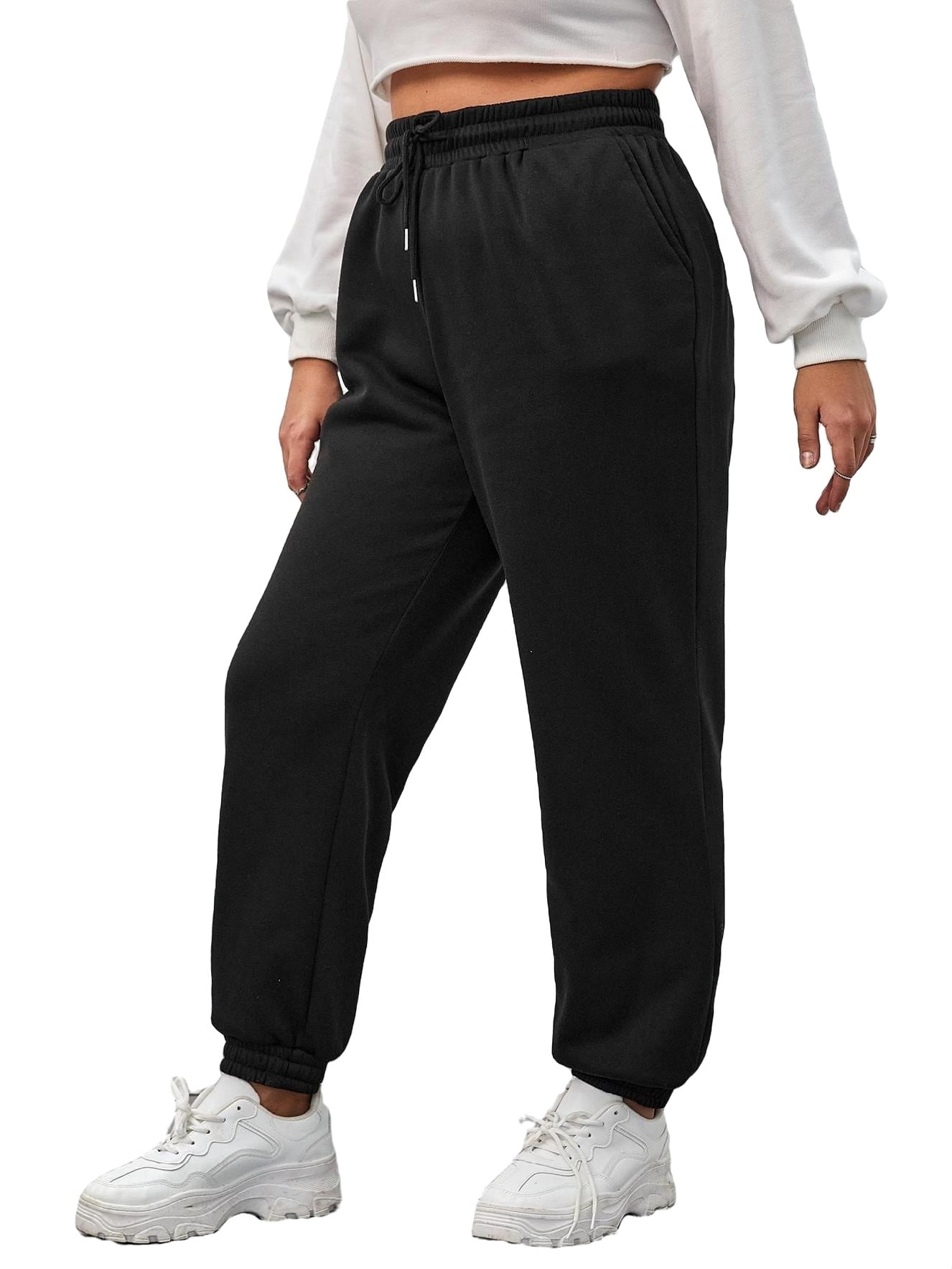 Solid Black Plus Size Sweatpants (Women's) - Walmart.com