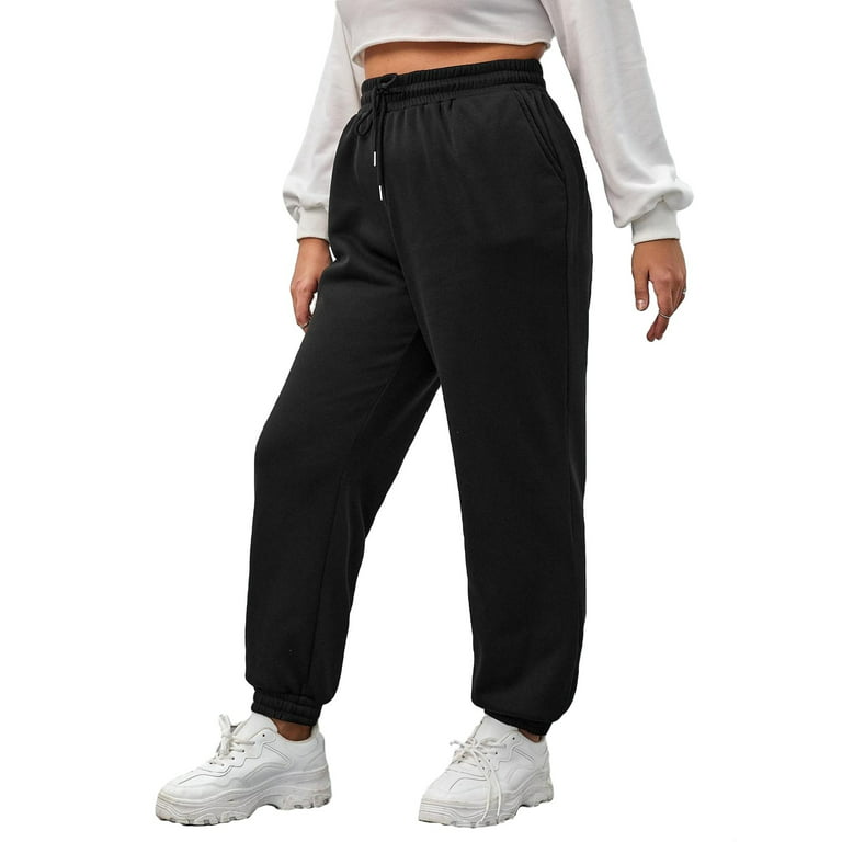 Solid Black Plus Size Sweatpants (Women's)