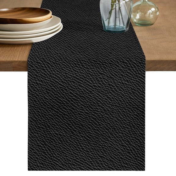 Solid Black Table Runner 70 Inches Long,Retro Minimalism Abstract Denim Texture Cotton Linen Table Runners Dresser Scarves,Fabric Tabletop Scarf Furniture Cover for Home Dinner Party 13"x70"