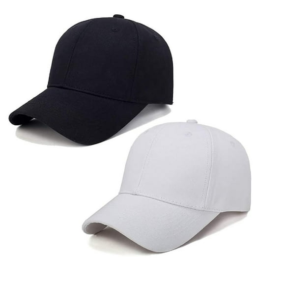 Solid Black and Solid White Baseball Cap Hat with Adjustable Buckle Back, Unisex