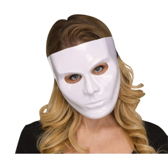 Solid Blank Female Anonymous Halloween Costume Face Mask, White, One-Size