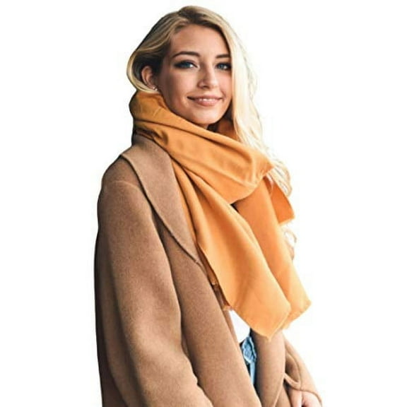 Solid Blanket Scarf for Women with Frayed Edge Plaid Infinity Winter Scarf Shawls Pashmina Cozy Warm Long Scarves (Mustard)