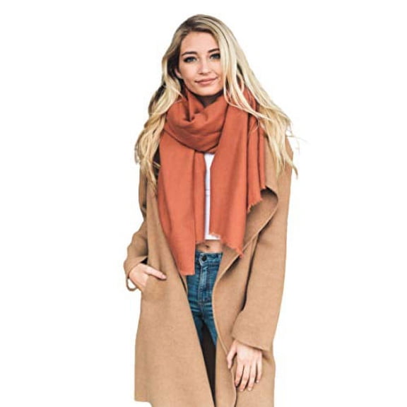 Solid Blanket Scarf for Women with Frayed Edge Plaid Infinity Winter Scarf Shawls Pashmina Cozy Warm Long Scarves (Rust)