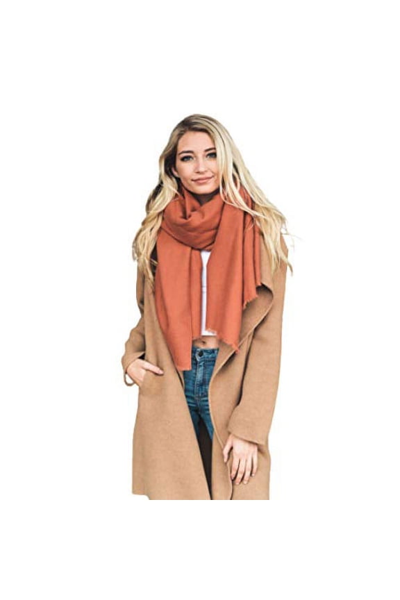 Solid Blanket Scarf for Women with Frayed Edge Plaid Infinity Winter Scarf Shawls Pashmina Cozy Warm Long Scarves (Rust)