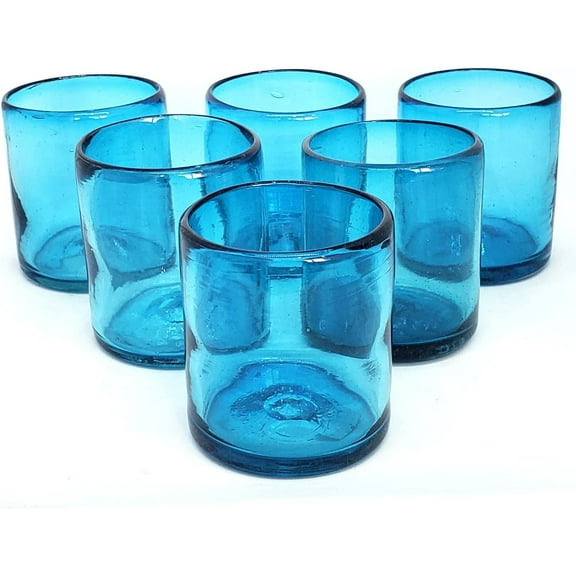 Solid  Blue 9 oz Short Tumblers (set of 6), Recycled Glass, Lead & Toxin Free (9oz Tumbler)