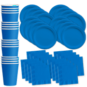 Solid Blue Birthday Party Supplies Set Plates Napkins Cups Tableware Kit for 16